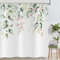 ASDCXZ Blumen Duschvorhang 180x180 cm, Frühling Einfachheit Rose Blumen Grün Blätter Weiß Bad Waschbar Duschvorhänge Polyester Textil Wasserdicht Badevorhang für Badewanne mit 12 Haken