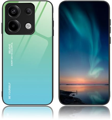 BORYA Funda para Xiaomi Poco X6 5G, Ultradelgado Antigolpes Suave Silicona TPU Bumper Carcasa, Vidrio Templado Estuche, Elegante Gradiente Caso, Verde Aurora