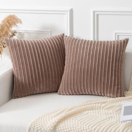 Kevin-Textil-Kissenbezüge, weicher Kordsamt, dekorativ, Set mit 2 Kissenbezügen, Boho-Stil, gestreift, Bauernhaus, Heimdekoration für Couch, Bett, Sofa, Wohnzimmer, 50,8 x 50,8 cm, Hellbraun
