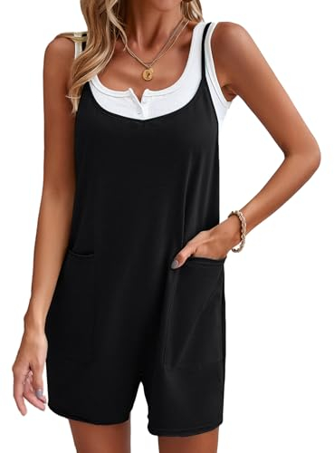 VOGMATE Tuta Intera Donna Corta Elegante Monopezzi e Tutine da Donna con Tasche Jumpsuit Estiva Salopette Sexy Senza Maniche Scollo a V Nero S