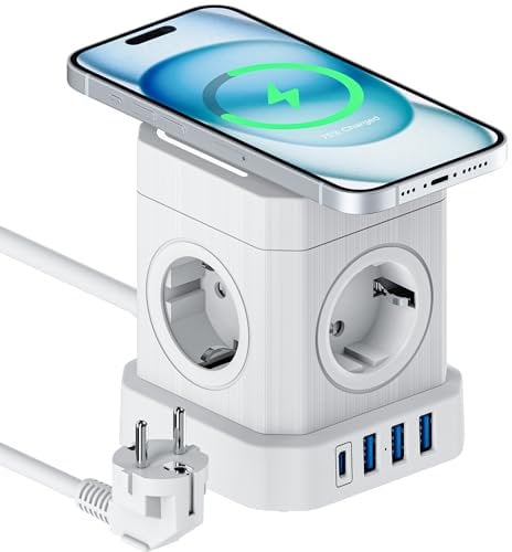 VOOMY Cube S6 Draadloze - Cargador múltiple para iPhone, iPad, MacBook Pro y Samsung Galaxy, Color Blanco