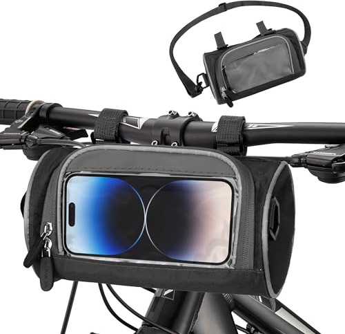 Guittly Fahrrad Lenkertasche Klein Mit Touchscreen, Vorne Mit Schultergurt für E-Bike (Schwarz)