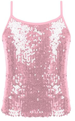 CHICTRY Glitzer Shirt Mädchen Pailletten Tägershirt Kinder Ärmellos Tanz Oberteil Rundhals Shimmer Top Hip Hop Jazz Street Dance Kleidung Performance Rosa 122-128