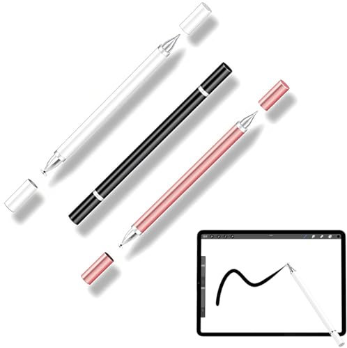 VEOIRXU Penna per Tablet 2 in 1 Penna, Penna Touch Tablette ad Alta Sensibilità (Nero + Oro Rosa + Bianco)