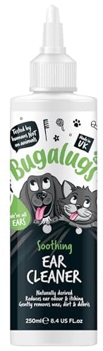 BUGALUGS Ear Cleaner, Dog & Cat Ear Cleaner Solution Softens & Removes Wax, Ear Hygiene, Non-Toxic Dog & Cat Ear Drops, Alcohol-Free Stop Head Shaking with Easy Applicator (250ml)