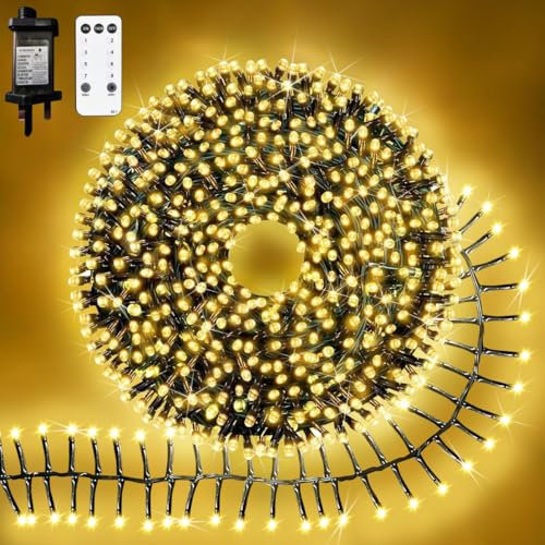 Christmas Cluster Lights 1000LED Christmas String Lights Plug in Christmas Lights Fairy Lights Main Powered with 8 Modes Romote Waterproof Christmas Tree Lights for Outdoor Indoor Decorations