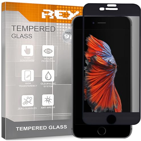 REY Protector de Pantalla Antiespía con Marco Negro para iPhone 6-6s, Cristal Vidrio Templado Premium