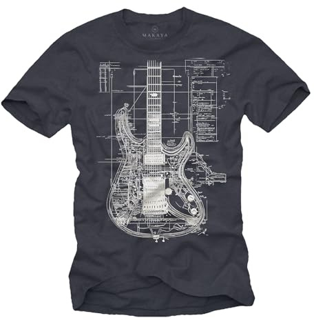 MAKAYA Herren T-Shirt mit Gitarrenmotiv Rock Gitarre Musik Geschenke für Gitarristen