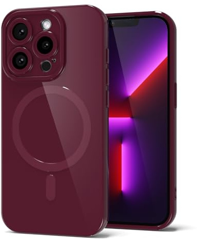 Svanove for iPhone 13 Pro Phone Case Silicone Magnetic, Compatible with Magsafe Case Cute for Women, Girly Glossy Jelly Thin Slim Hard Plastic Mag Safe & Camera Cover Protection, Burgundy Maroon