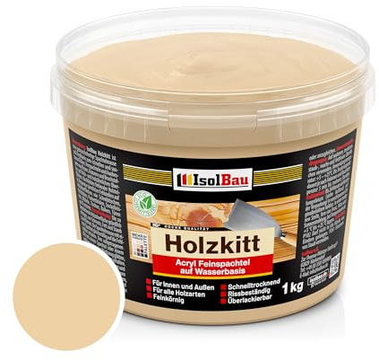 Isolbau - Holz-Spachtelmasse 1 kg - Holzspachtel Holzkitt Außen und Innen - Holz-Reparaturspachtel - Holzreparaturmasse - Holz-Fertigspachtel - Schnelltrocknend - Kiefer Dunkel (Nr. 10)
