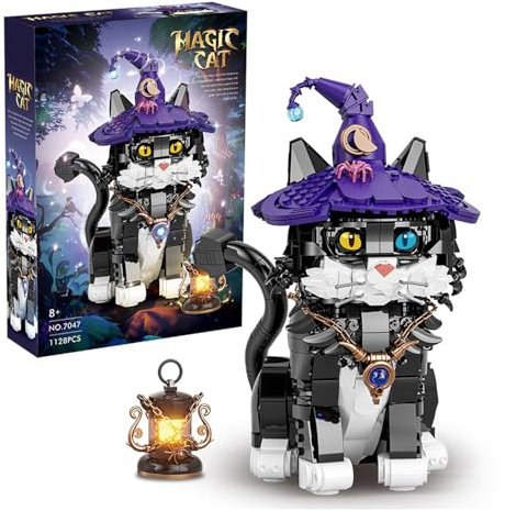 Pasyru Magische Katze Bausteine Spielzeug Kit, 1128 Teile Klemmbausteine Modular Spielzeug Modell, DIY Kreatives Architektur Modellbausatz, Geschenk für Kinder und Erwachsene
