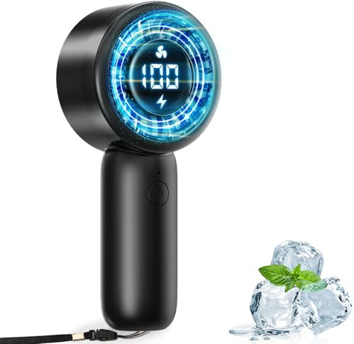 BEYYON Turbo Handventilator, Leistungsstarker tragbarer Ventilator mit LED Anzeige, 4 oz leicht, 5 Stufen, USB-Akku Aufladbar Hand Ventilatoren Mini (Schwarz)