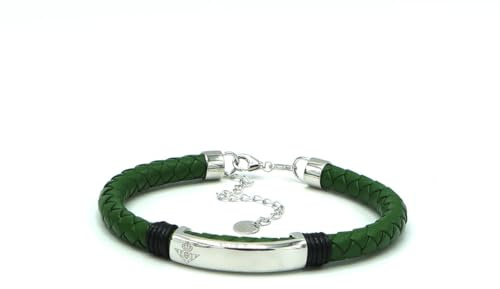 DJ CIUDAD DE JOYAS Pulsera Oficial Real Betis en cuero y acero. Placa lisa con Tarjeta