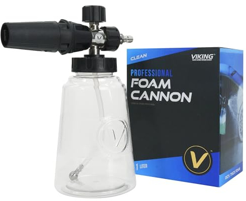 VIKING Canon à mousse professionnel pour voiture, buse de pulvérisation réglable, bidon de savon de 1,1 litre, prise rapide de 6,35 mm pour nettoyeur haute pression et kit de nettoyage de voiture