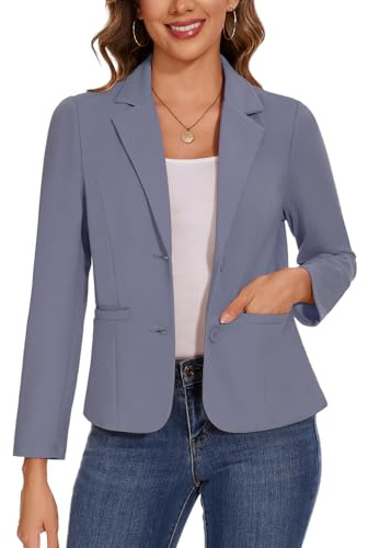 Kyzoeyou Blazer Jackets for Women, Stylish Long Sleeve Suit, Comfortable Blazer (Grey L)