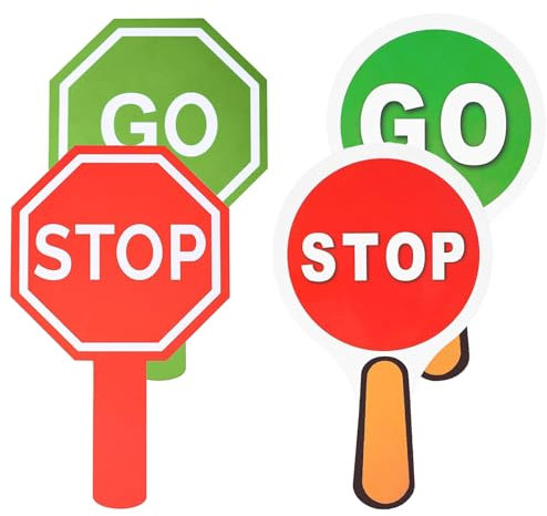 YALiya 4 Cartelli Stop and Go con Manico, Luce Rossa, Segnale Luminoso Verde, Stop & Go, per Bambini la Sicurezza Stradale in Classe