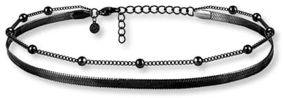 GD GOOD.designs Fußkettchen Schwarz für Damen I Mehrreihige Fußkette - Verstellbar I Schwarze Schlangenkette Fußschmuck I Wasserfest