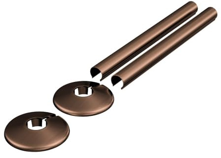 200mm Brushed Bronze Retro Fit Snap On Plastic/Alloy Radiator Sleeve Cover & Collar Sets Pair for 15mm Pipe