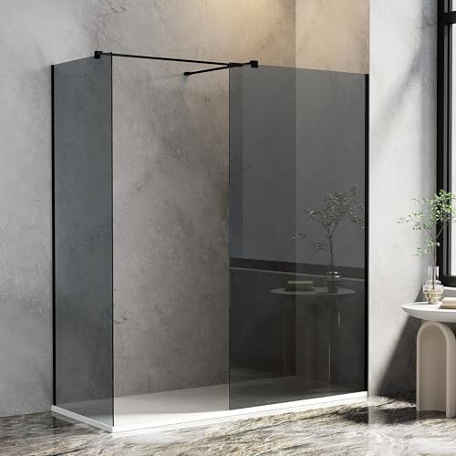 1000 x 700mm Walk-in Shower Enclosure, AQUARA Shower Screen with 8mm Easy Clean Grey Toughened Glass, Black, Reversible, Support Bar Included