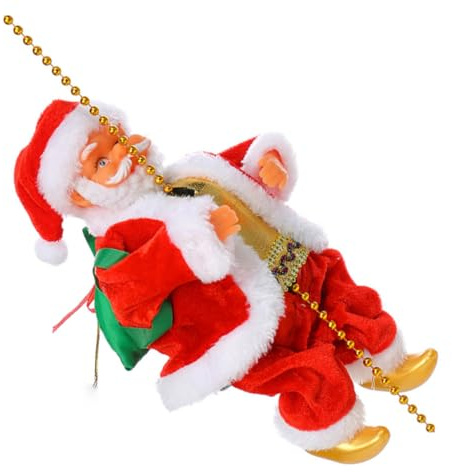 GALPADA Elektrische Plüsch Weihnachtsmann Puppe Klettert an Perlenkette mit Musik Weiße Gesichtsausführung Weihnachtsdeko und Lustige Party Tischdekoration