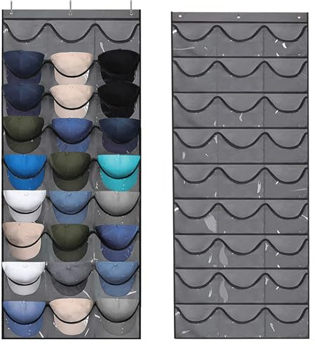 Yunyige Caps Over the Door Hat Storage,Baseball Cap Organiser with 27 Pockets for Baseball Storages and Display (Grey)