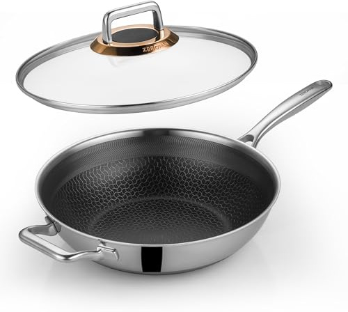 ZEROPAN Wok with Lid Non Stick 30cm, Hybrid Wok Stir Fry Pan, Frying Pan, Stay-Cool Handle, Dishwasher, PFAS PFOA & PTFE Free, Oven-Safe Up to 260°C, Suitable for Induction All Cooktops