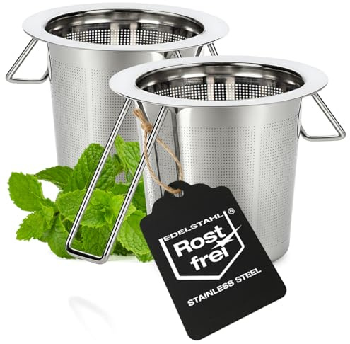 com-four® 2x Teesieb aus Edelstahl, feinmaschiger Teefilter für losen Tee | wiederverwendbares Tee-Sieb mit Griff für Teeliebhaber