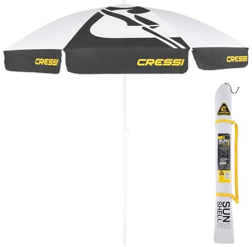 Cressi Sunshell Umbrella Parasol Pro White/Black/Yellow - Leichter und Tragbarer Sonnenschirm für den Außenbereich, zum Schutz vor Sonne und Wetter, Weiß/Schwarz/Gelb, Ø 220cm