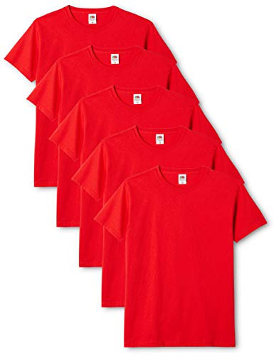 Fruit of the Loom Original T T-Shirt, Rouge, XXL (Lot de 5) Homme
