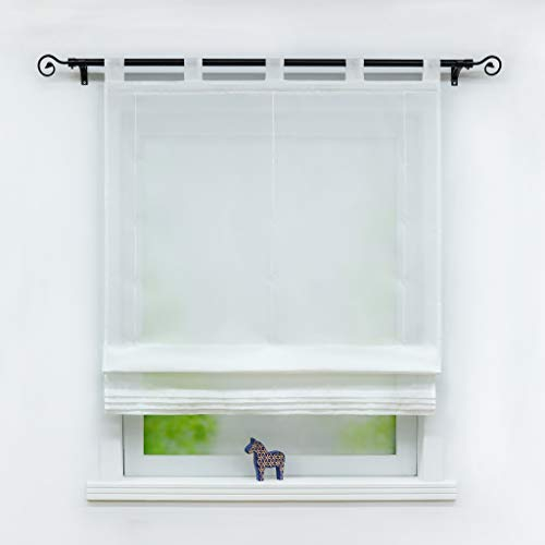 Joyswahl Raffrollo Halbtransparente Gardine mit Farbiger Faltenblende »Monika« Schals mit Schlaufen Fenster Vorhänge BxH 140x155cm Weiß 1er Pack