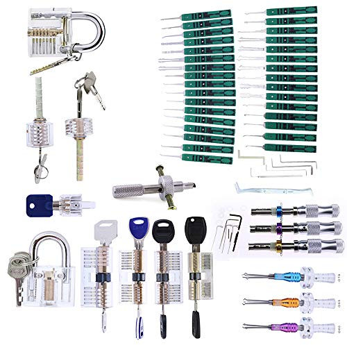 Loboo Idea Dietrich-Set, 45-teilig, aktualisierte Version, Premium-Übungswerkzeuge mit 9 transparenten Trainingsvorhängeschlössern für Lockpicking, Anleitung für Anfänger und Schlossertraining