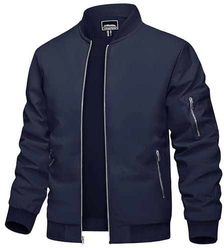 TACVASEN Blouson Homme Automne Grande Taille Veste Aviateur Homme avec Zippée Bleu Marine XL
