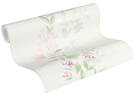 A.S. Création papier peint intissé Blooming papier peint fleuri 10,05 m x 0,53 m blanc vert rose 372661 37266-1