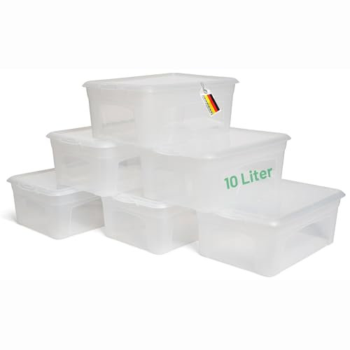 Novaliv 6x Aufbewahrungsboxen mit Deckel 10L transparente Boxen stapelbare Nestbar Storage boxes mit Clipverschluss Kunststoff BPA-frei 37x26x14 cm
