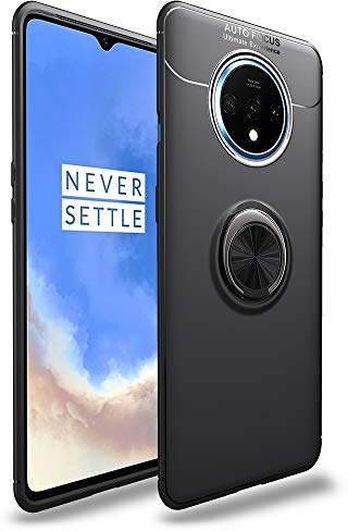 NALIA Ring Handyhülle kompatibel mit OnePlus 7T Hülle, Silikon mit 360 Grad Finger-Halter für magnetische KFZ-Halterung, Ultra-slim Schutzhülle Cover Phone Case Handy-Tasche Etui Schutz, Farbe:Schwarz