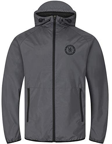 Chelsea Official Gift Mens Shower Jacket Windbreaker Peaked Hood Grey XL