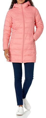 Amazon Essentials Piumino Lungo con Cappuccio Ripiegabile, Leggero e Impermeabile (Disponibile in Taglie Forti) Donna, Rosa, XL