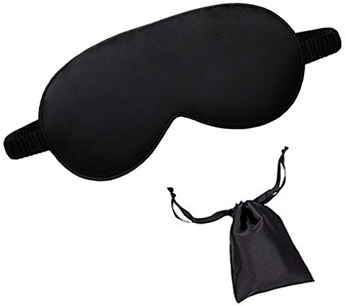 dressfan Seide Schlafmaske Augenmaske Schattierung Augenbinde Travel Nachtmaske Tragbarer mit verstellbarem Gummiband für Frauen und Herren,Schwarz