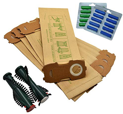 20 sacs d'aspirateur avec soufflet extra puissant plus 2 paquets de 20 parfums et brosse (EB340/3509 de rechange adaptes aux Vorwerk Kobold 118 119 120 121 122 avec ET340 / EB350