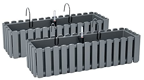 PAFEN 2X Blumenkasten Blumentopf mit Halterungen – 58 x 18 x 16,2 cm - Pflanztopf Bewässerungssystem Balkonkasten Pflanzkästen, Grau