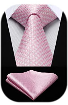 HISDERN Cravatte Rosa uomo da matrimonio e Fazzoletto Cravatte fantasia plaid elegante classica business cravatta set