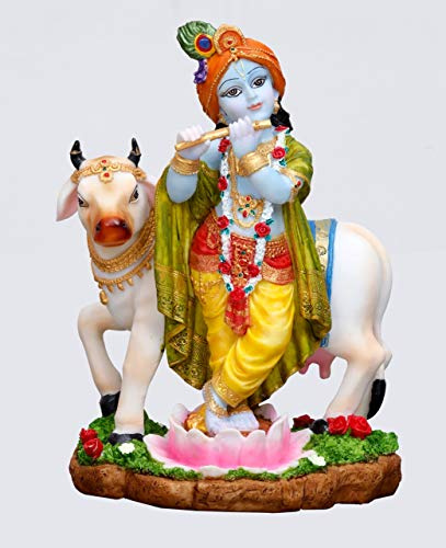 Sri Krishna Culture - Reguläre süße stehende Krishna Besides Kuh-Spielflöte für Heimdekoration, Höhe: 10,2 cm