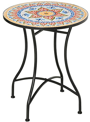 Outsunny Table de Jardin Table mosaïque Ronde Table de bistrot Table d'appoint avec Plateau mosaïque céramique métal Rouge+Bleu+Blanc Ø60 cm