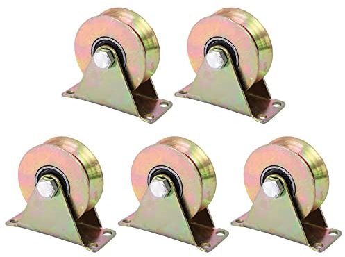 Cdemiy Pulley Wheel, 5 Pack Stainless Steel Pulley Block, V Groove Pully Heavy Duty Rigid Caster, Mute Bearings Sliding Roller Track Wheel for Roller Gates Iron Gate Rail Gate Industrial Machines
