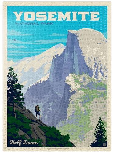 MyPuzzle Yosemite National Park Half Dome Vista Vintage Poster - Premium 1000 Teile Puzzle für Erwachsene