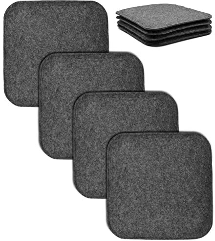 Stephans Möbelbörse 4X Filz Sitzkissen Gepolstert - Sitzauflage Stuhlkissen Sitzpolster Stuhlpolster Filzkissen - Gemütliche Gartenkissen und Bierbankauflagen Dunkelgrau - Eckig 35x35cm