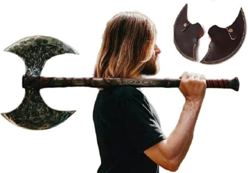 Forest Hunting 40” Two Handed Large Berserker Axe, Large Norse Axes,Scandinavian Style Viking Dane Ax Double Headed, Functional Viking Battle (Two Hand Large Double Headed Axe)