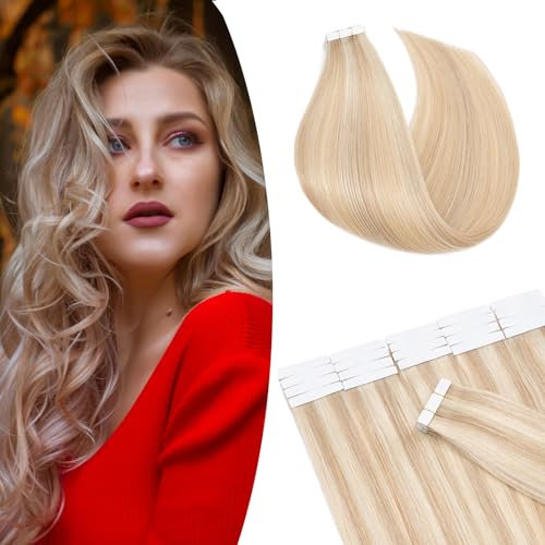 SEGO Tape in Extensions Echthaar Haarverlängerung 20 Pcs 2.5g/Tresse Klebeband Band Haarteil glatt Kleber 40cm (50g) Honigblond/Hellblond #18p613-1