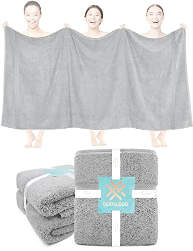 Textile Do 2 X Super Jumbo Charcoal Bath Sheets (100 x 200 cm) 100% Egyptian Cotton Extra Large Bath Sheet Towels Body Wrap Beach Towels (Silver, 2)