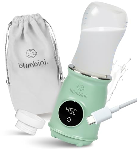 blimbini® Pro+ tragbarer Flaschenwärmer Baby unterwegs mit genauer Temperatursteuerung & USB-C - akkubetriebener Flaschenwärmer to go - Babyflaschen Wärmer unterwegs (inkl. Adapter Nr. 4)